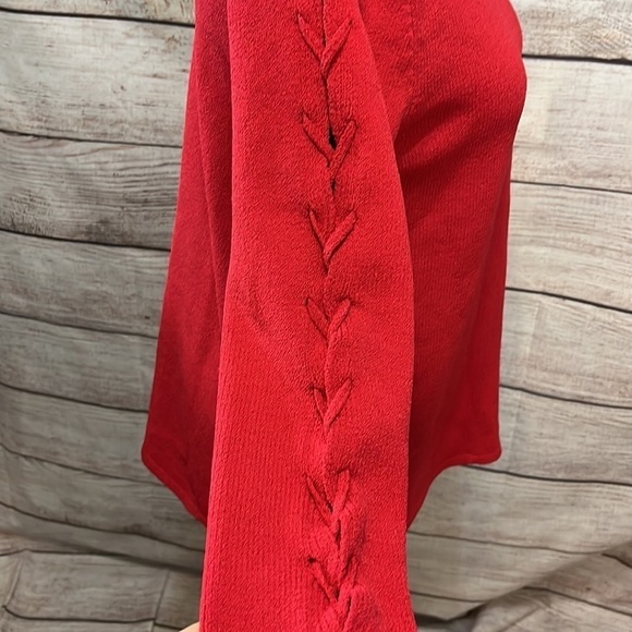 Ball of Cotton Lightweight Sweater Lace Up 3/4 Sleeves Red Size Small - Picture 5 of 7
